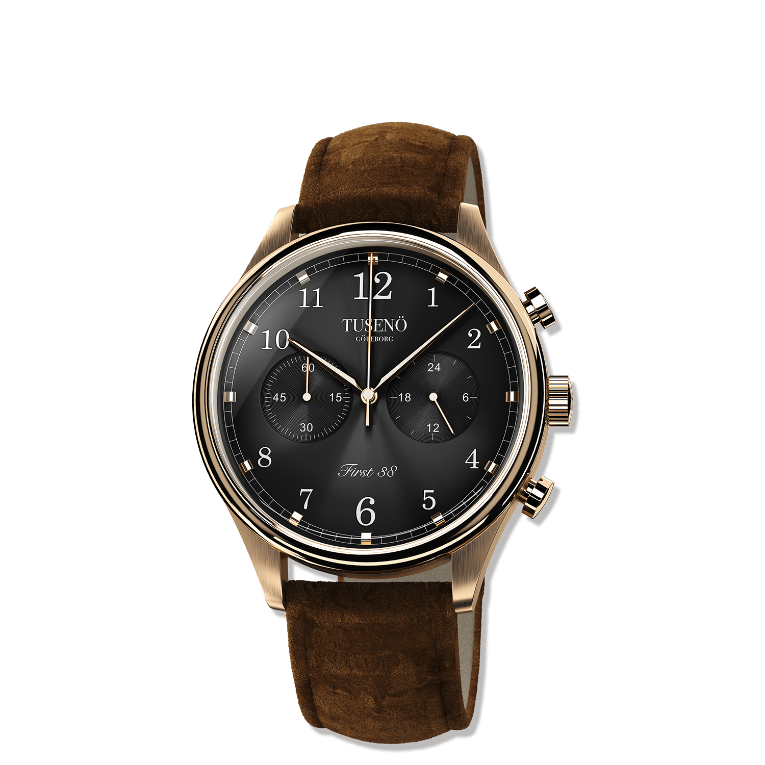Rose gold/Black First 38 mm watch | Tusenö, Swedish watches online since